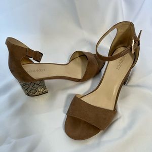Brown Nine West Heels with Strap and Gold Detail Size 8.5